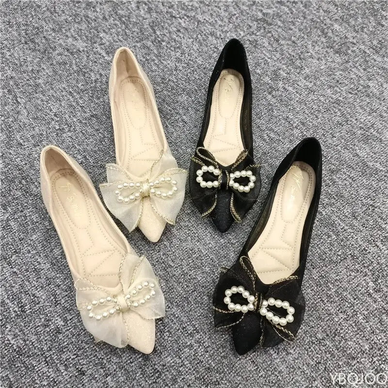 Ladies' versatile temperament pointed bow flat shoes Spring summer new fashionable elegant comfortable dress flat shoes