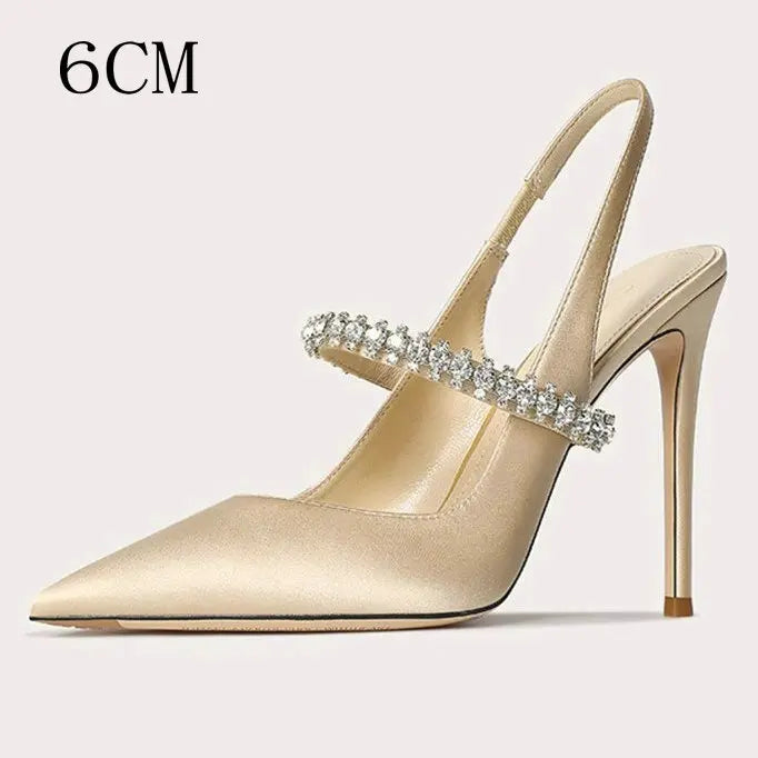 Zapatos Mujer Sandals Women Satin High Heels Wedding Prom Shoes Summer Fashion Silk Diamond Pointed Back Strap Heels