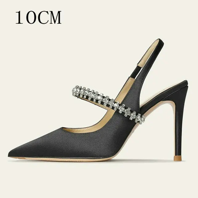 Zapatos Mujer Sandals Women Satin High Heels Wedding Prom Shoes Summer Fashion Silk Diamond Pointed Back Strap Heels