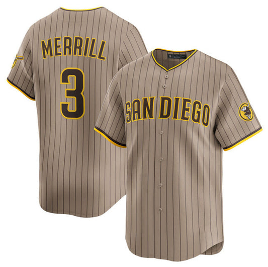 San Diego Padres #3 Jackson Merrill Tan 2024 Alternate Limited Stitched Baseball Jersey