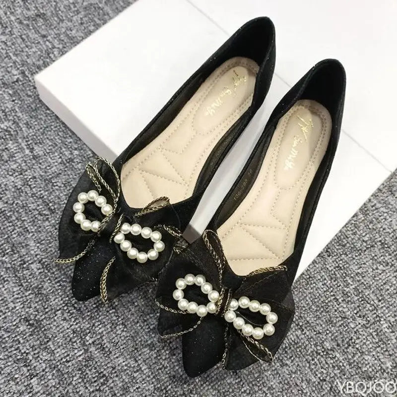 Ladies' versatile temperament pointed bow flat shoes Spring summer new fashionable elegant comfortable dress flat shoes