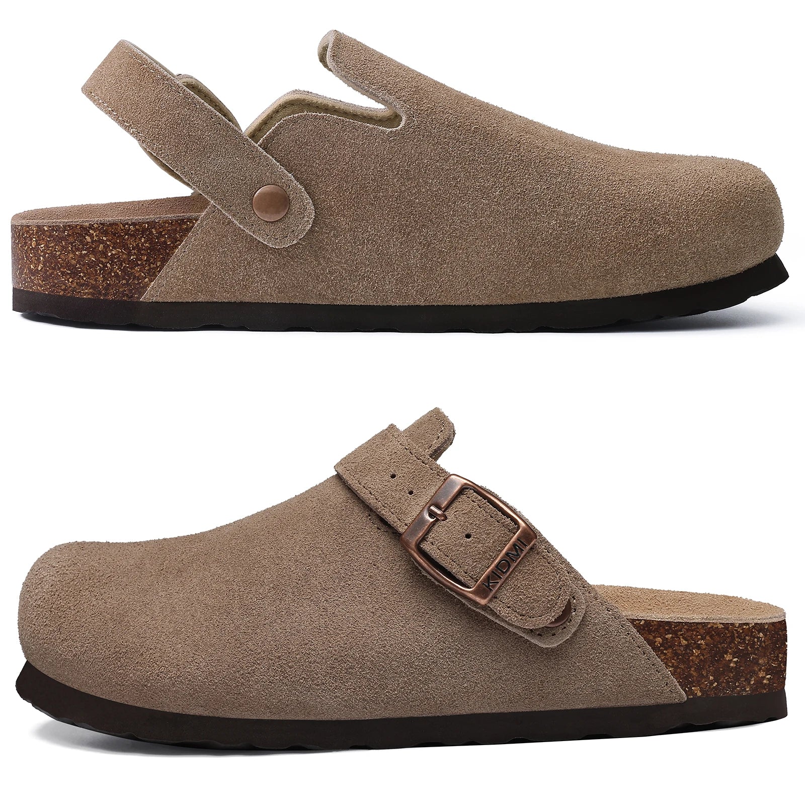Smile New Cow Suede Women's Potato Shoes With Adjustable Strap Cork Insole Mules Outdoor Unisex Clogs Slippers With Arch Support