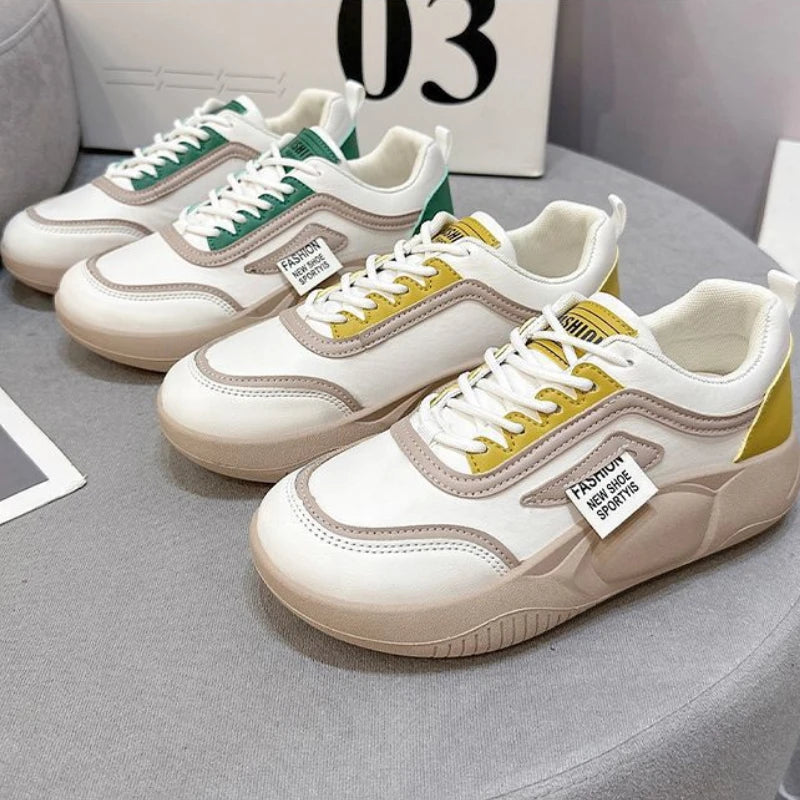 Autumn Women Vulcanized New Shoes Sports Loafers 2024 Comfortable Walking Sneakers Ladies Thick Soled Lace-Up Casual Shoes