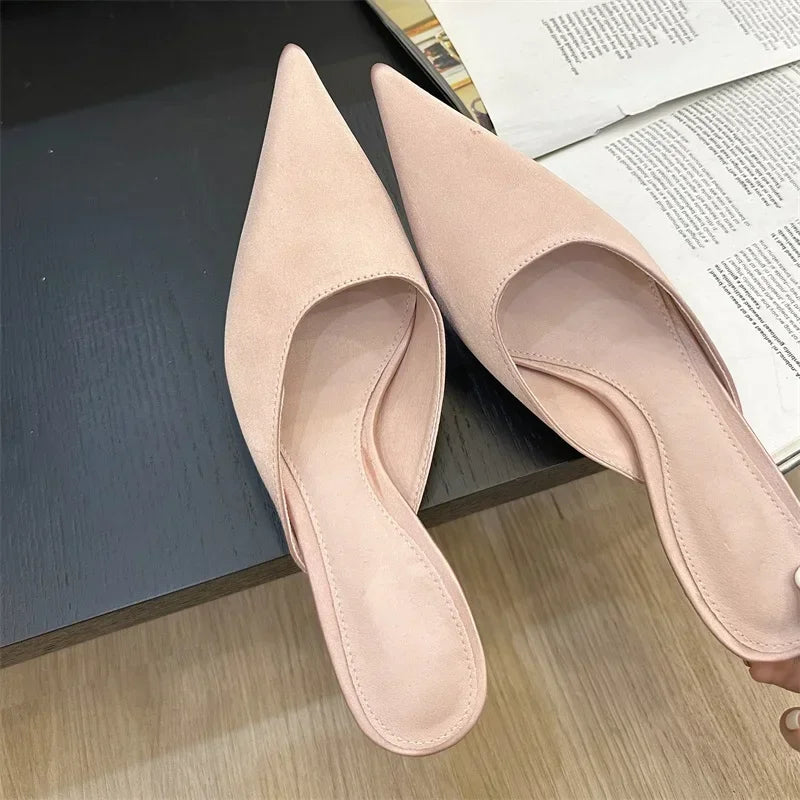 Eilyken New Fashion Pointed Toe Women Slippers Concise Thin Low Heels Casual Dress Pumps Summer Slide Mules Shoes