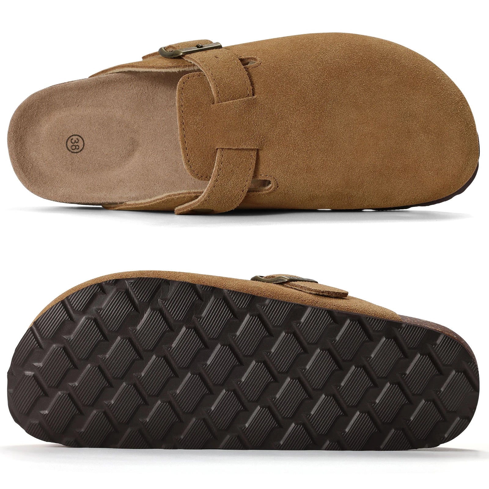 Smile New Cow Suede Women's Potato Shoes With Adjustable Strap Cork Insole Mules Outdoor Unisex Clogs Slippers With Arch Support
