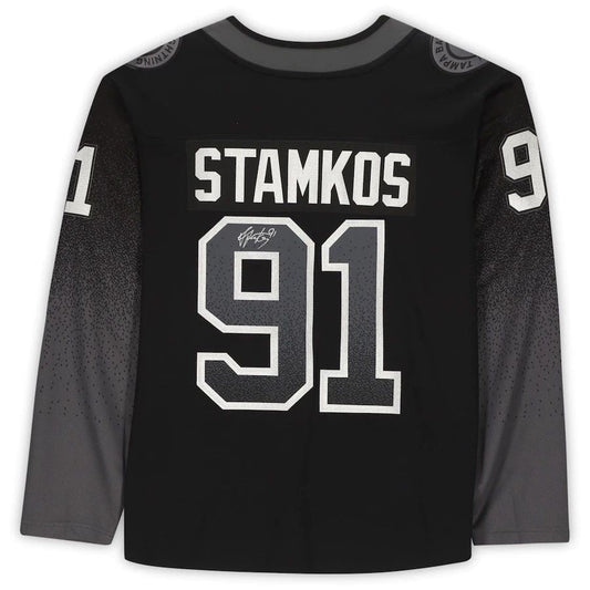 TB.Lightning #91 Steven Stamkos Fanatics Authentic Autographed Black Alternate Breakaway Jersey Stitched American Hockey Jerseys