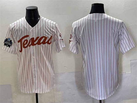 T.Longhorns Blank White Pinstripe 2025 World Series Stitched American College Jerseys