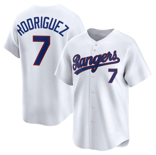 Texas Rangers #7 Ivan Rodriguez Throwback Cooperstown Collection Limited Jersey - White Stitched Baseball Jersey