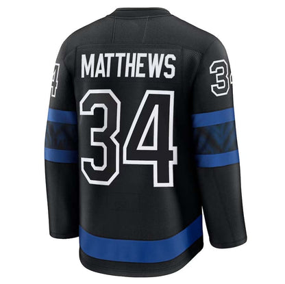 T.Maple Leafs #34 Auston Matthews Fanatics Captain Patch Alternate Premium Jersey - Black Stitched American Hockey Jerseys