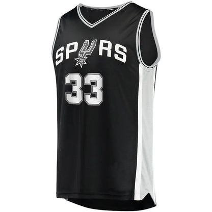 S.Antonio Spurs #33 Tre Jones Fanatics Branded 2021-22 Fast Break Replica Jersey  Icon Edition Black Stitched American Basketball Jersey